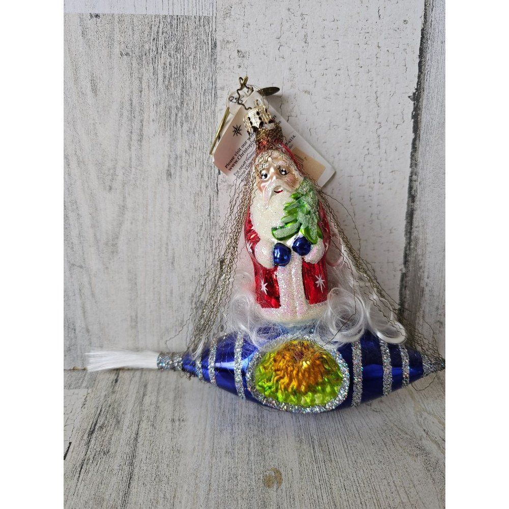 Radko rocket‎ rider reflector Santa 2002 tinsel ornament Xmas tree